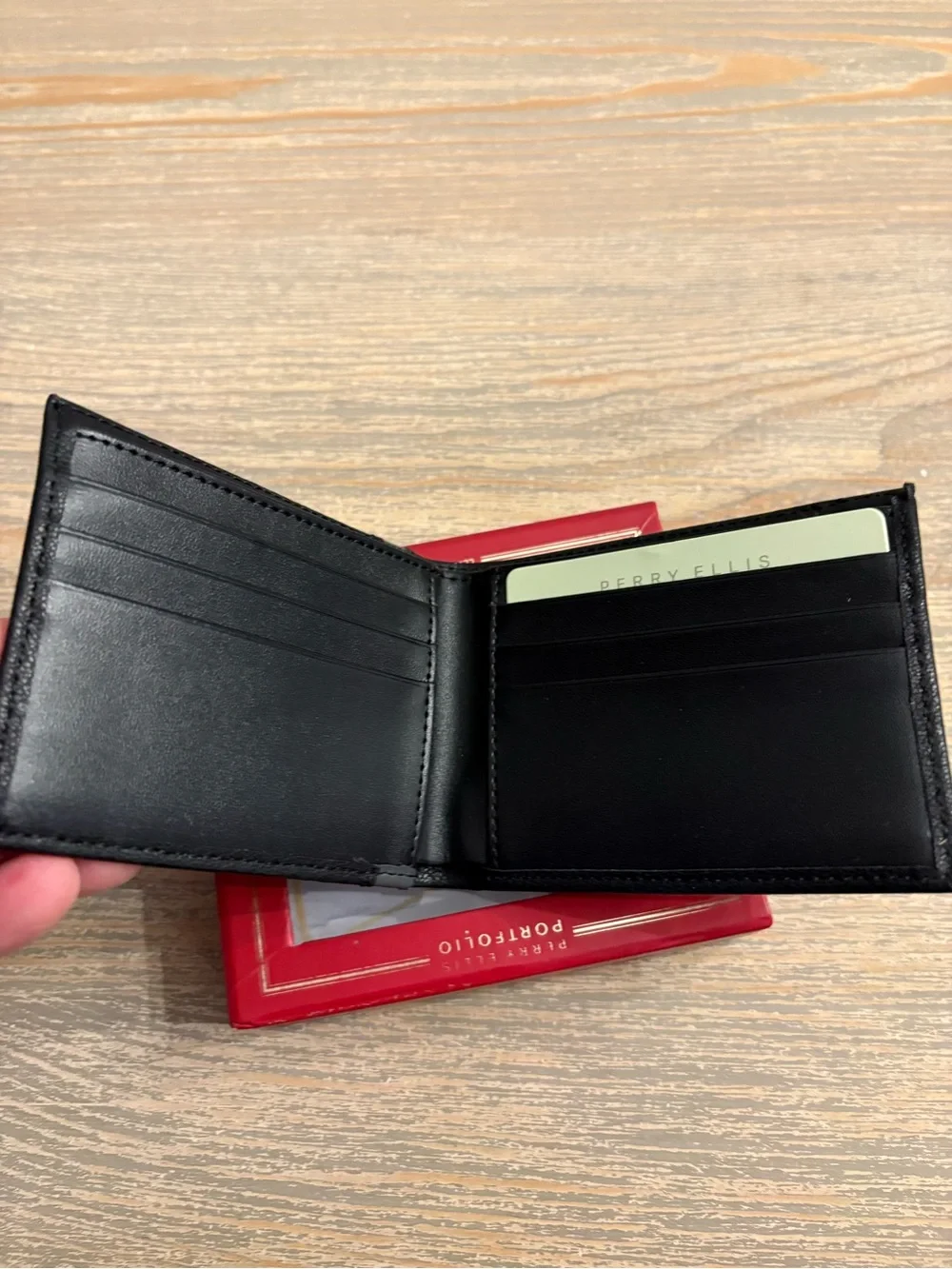NWT Perry Ellis Black Leather Wallet with Contrast Stitching
